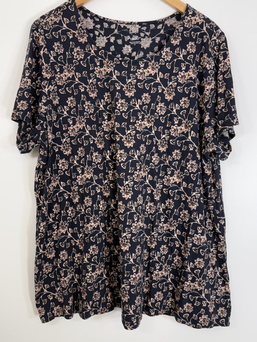 Pure J.Jill Blouse Womens Plus 2X Scoop Neck Elliptical Tee Navy Blue Beige
